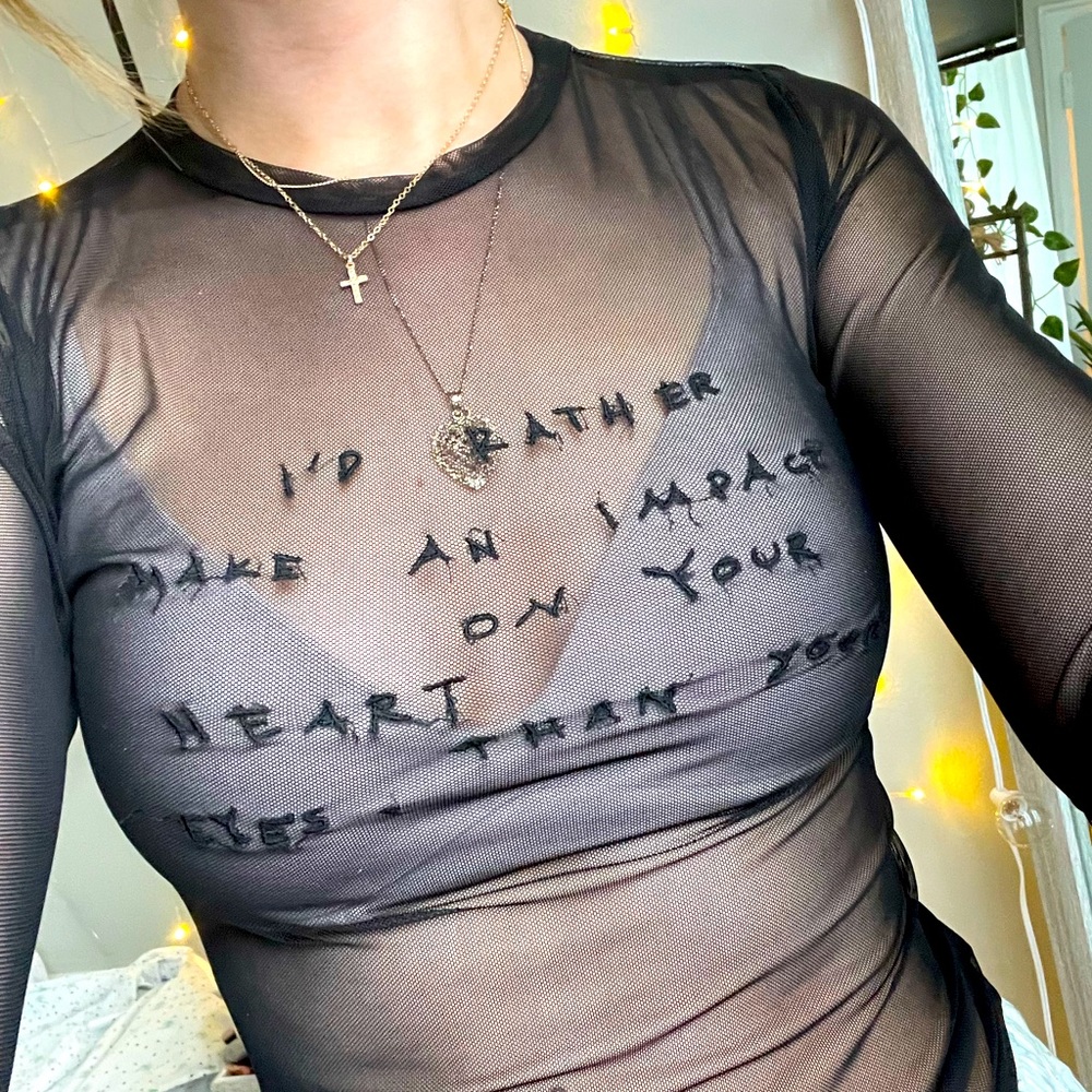 Embroidered Mesh Top